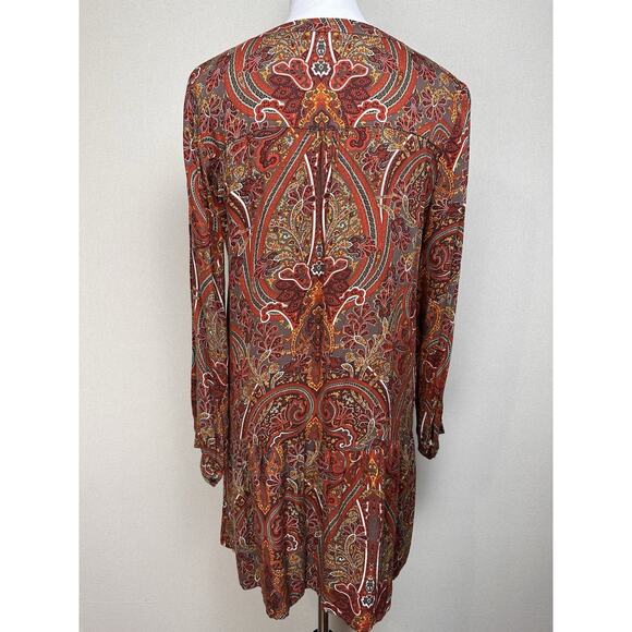 Love 21 Paisley Dress Women’s Size S Orange Brown Red Long Sleeve Boho Chic Fall - Picture 7 of 16